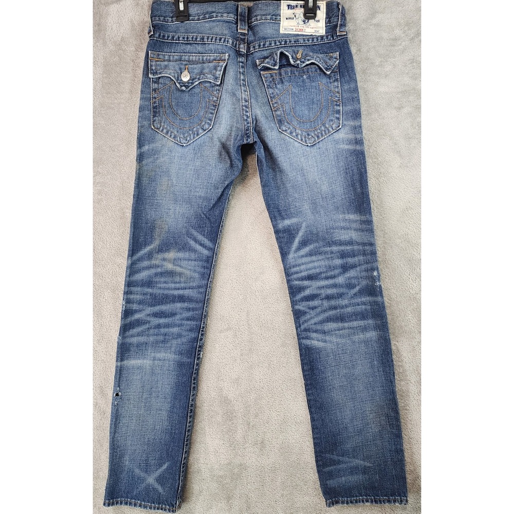 True Religion Section Skinny Jeans Mens 33 x 32 Blue Denim Whiskered Western
